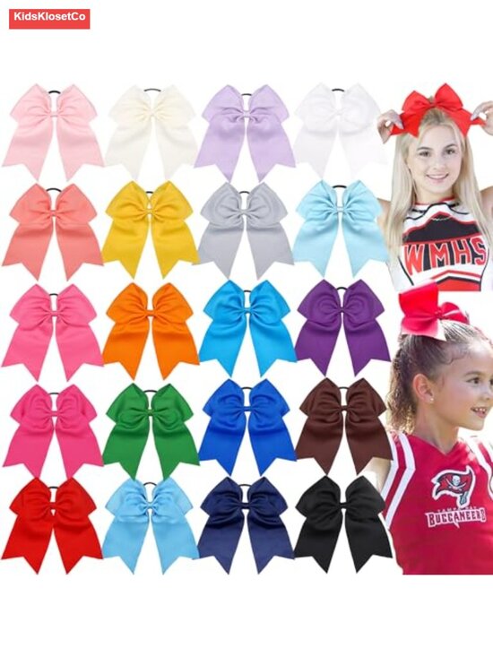 Accessories - 20 Pack 8" Large Cheer Bows Elastic Ponytail Holders Grosgrain Ribbon